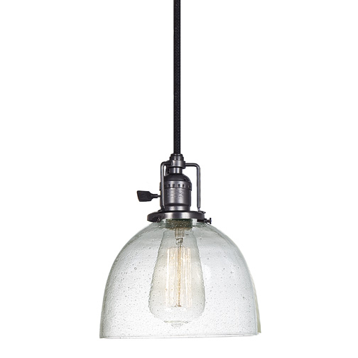 JVI Designs 1200-18 S5-CB One light Union Square pendant gun metal finish 7" Wide, seeded mouth blown glass shade